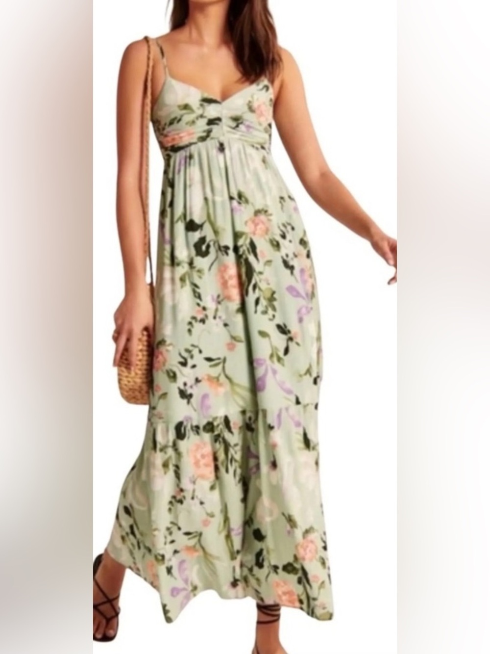 Abercrombie & Fitch Green Floral maxi dress small petite